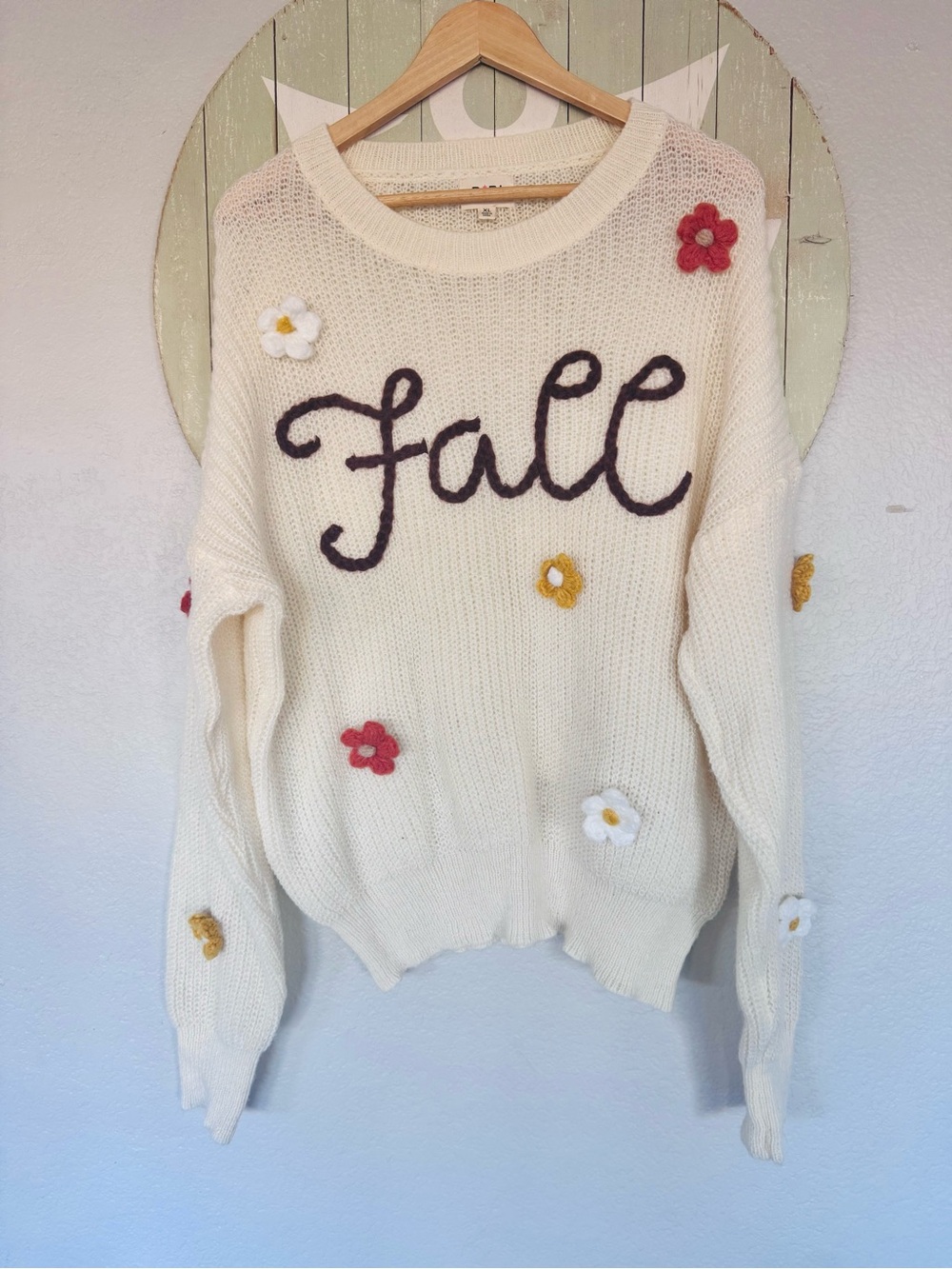 Xl FALL  floral appliqué crewneck sweater bibi